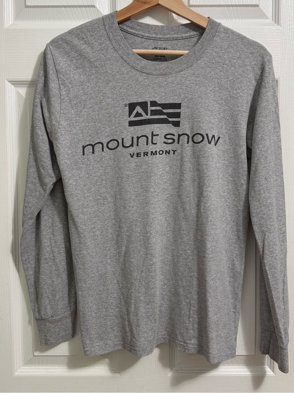 Port and Company Gray Heather Long Sleeve Tee with Blue Print